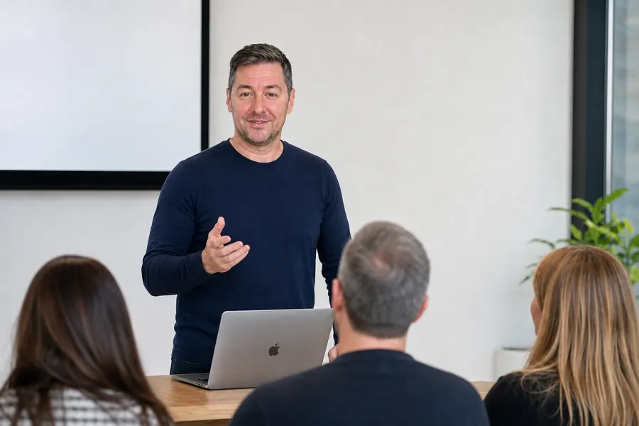 Wil Waldon advising a team in a working session