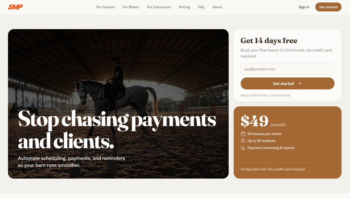 Stable Manager Pro marketing site hero