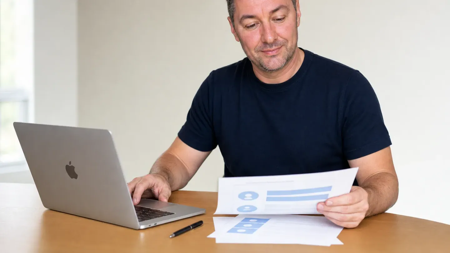 Wil Waldon reviewing a business workflow beside a MacBook
